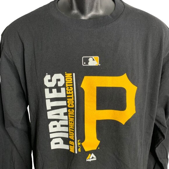 Majestic Pittsburg Pirates Crewneck T Shirt M Black Long Sleeves MLB Baseball - Picture 2 of 7